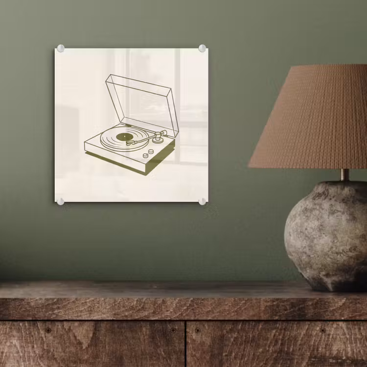 Glas schilderij - Platenspeler - Vinyl - Muziek - Minimalistisch - Groen — 4
