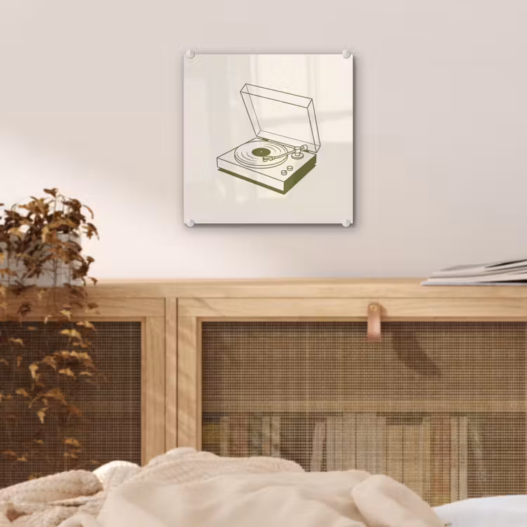 Glas schilderij - Platenspeler - Vinyl - Muziek - Minimalistisch - Groen — 5