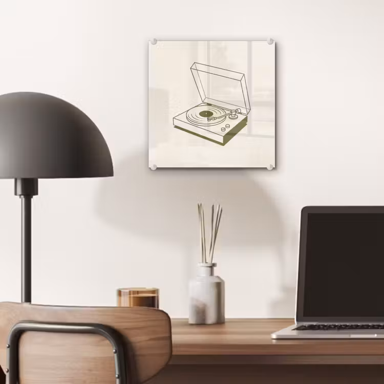 Glas schilderij - Platenspeler - Vinyl - Muziek - Minimalistisch - Groen — 7
