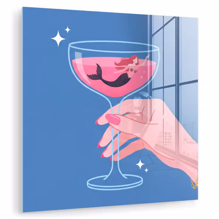 Glas schilderij - Vrouw - Glas - Abstract - Roze - Blauw — 1