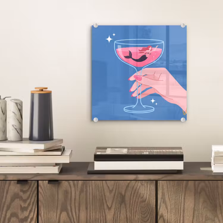 Glas schilderij - Vrouw - Glas - Abstract - Roze - Blauw — 2