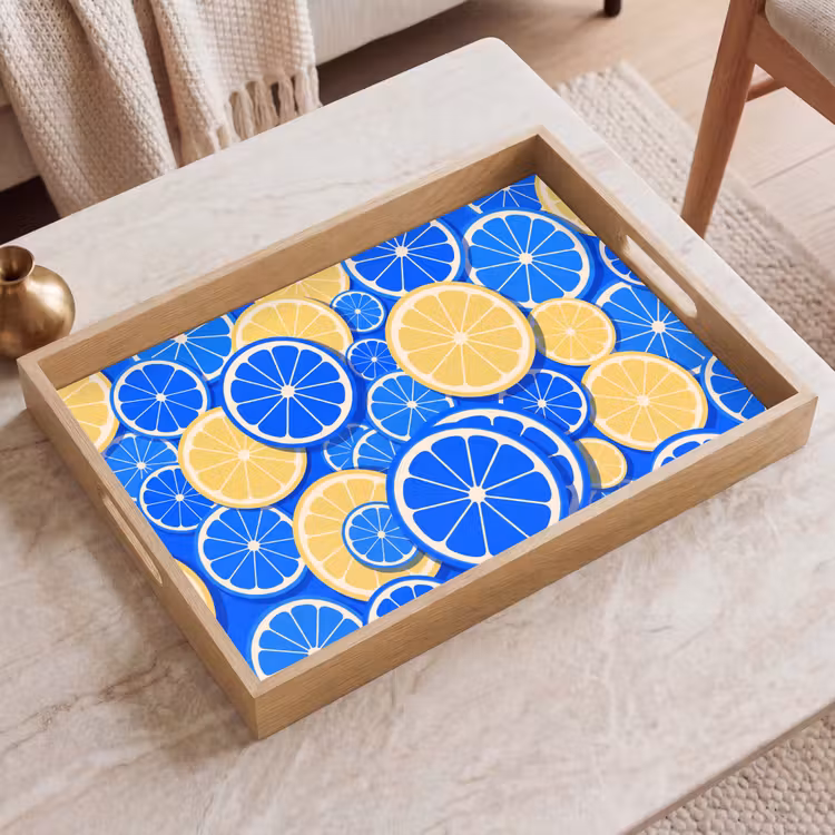 Dienblad - Fruit - Schijven - Patroon - Modern - Blauw - Geel — 2