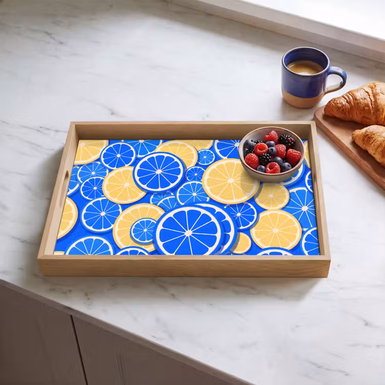Dienblad - Fruit - Schijven - Patroon - Modern - Blauw - Geel — 4
