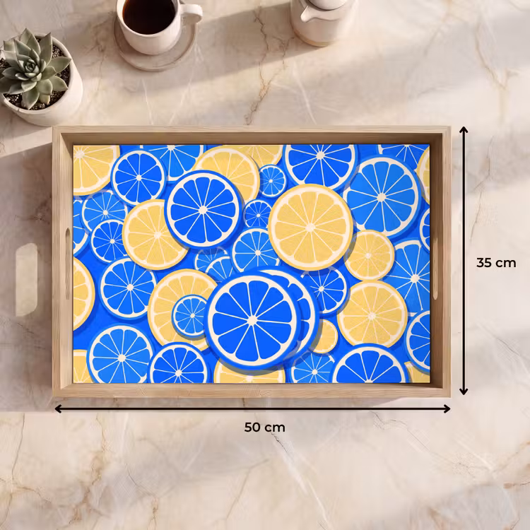 Dienblad - Fruit - Schijven - Patroon - Modern - Blauw - Geel — 9