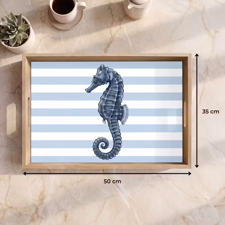 Dienblad - Vis - Oceaan - Illustratie - Blauw - Strepen — 9