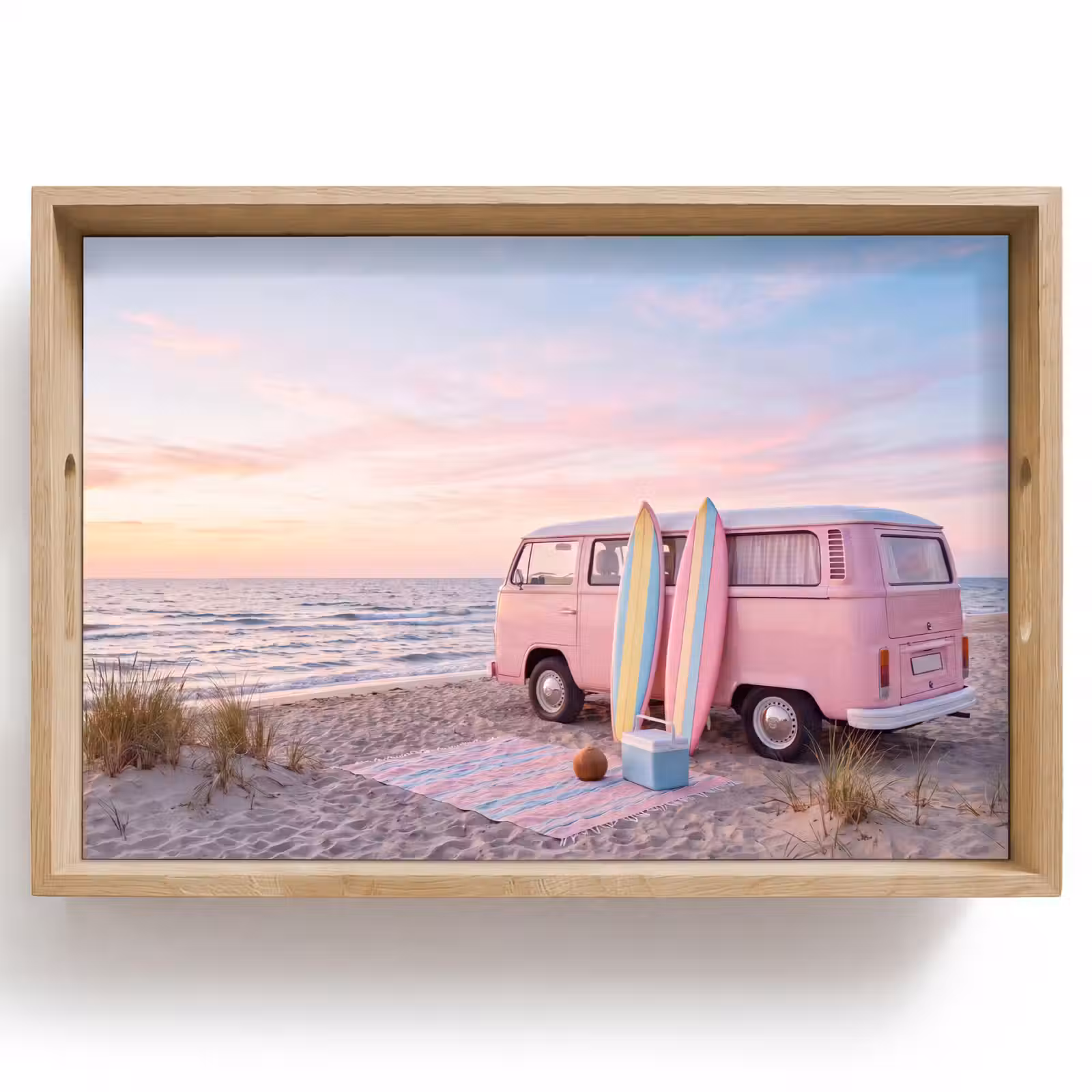 Dienblad - Busje - Strand - Surfplank - Zomer - Roze — 1