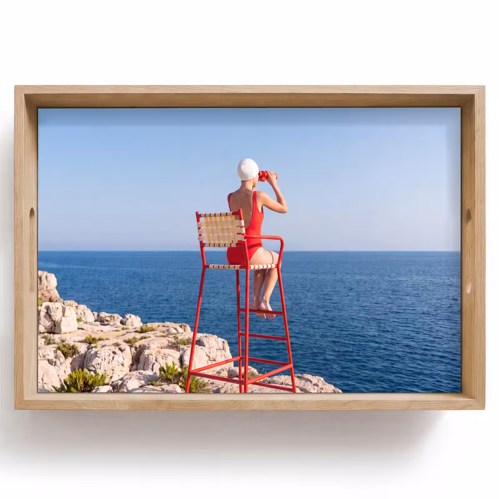 Dienblad - Vrouw - Zee - Kust - Verrekijker - Rood — 1
