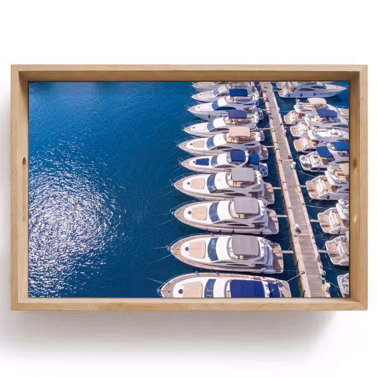 Dienblad - Boot - Jachthaven - Water - Zomer - Blauw — 1