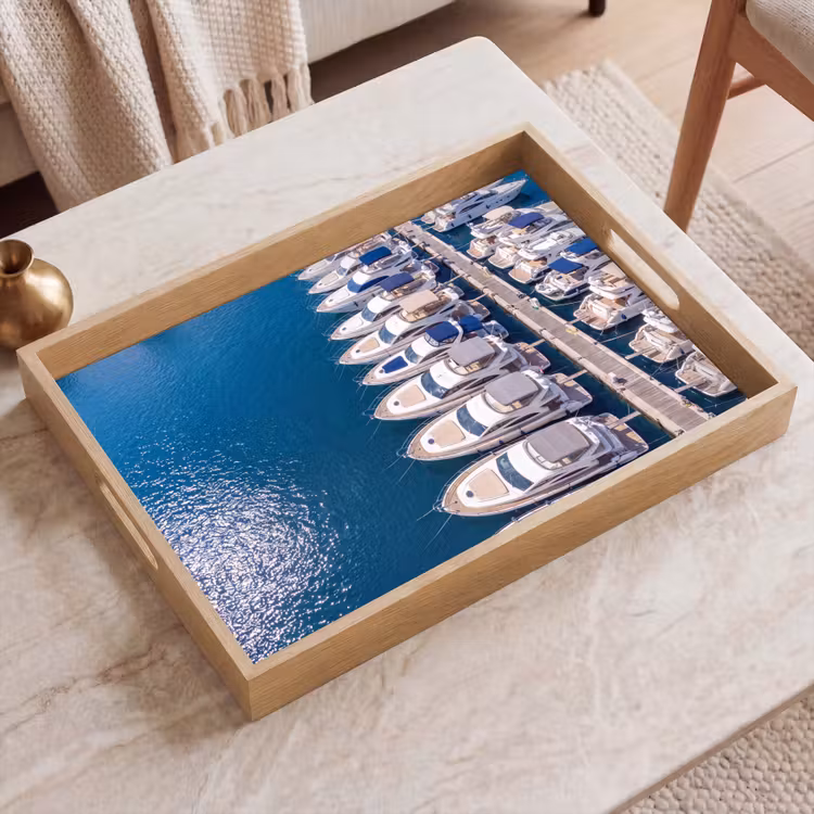 Dienblad - Boot - Jachthaven - Water - Zomer - Blauw — 2