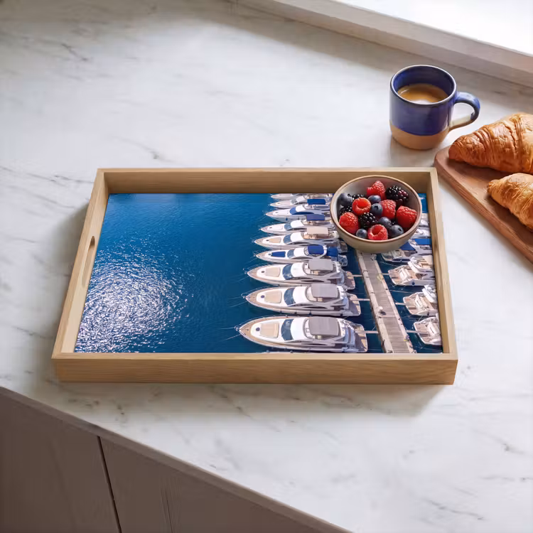 Dienblad - Boot - Jachthaven - Water - Zomer - Blauw — 4