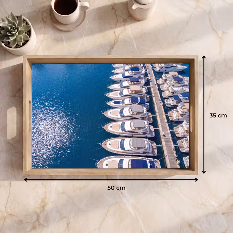 Dienblad - Boot - Jachthaven - Water - Zomer - Blauw — 9