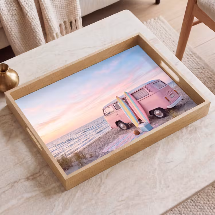 Dienblad - Busje - Strand - Surfplank - Zomer - Roze — 2