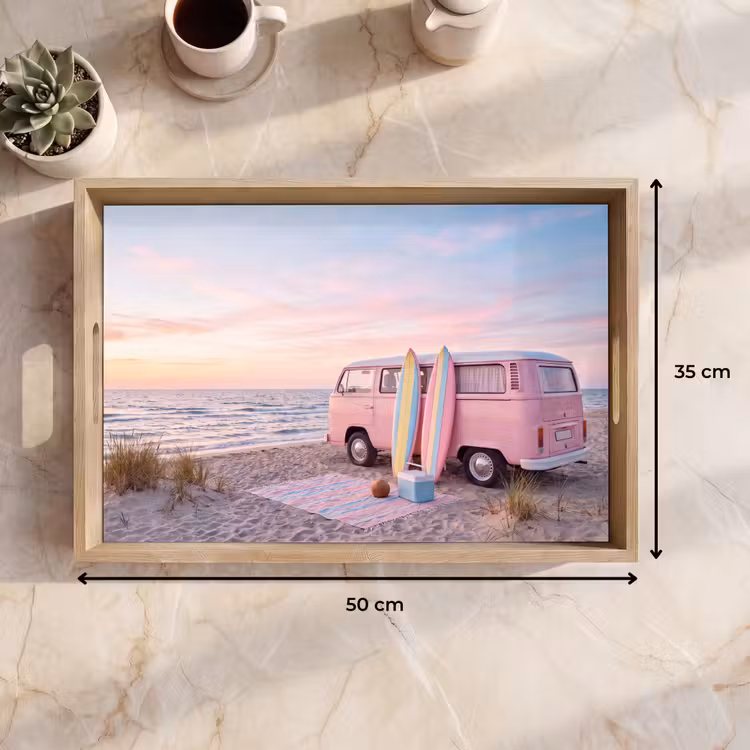 Dienblad - Busje - Strand - Surfplank - Zomer - Roze — 9