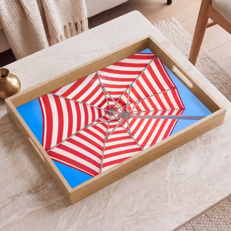 Dienblad - Parasol - Strepen - Zomer - Rood - Blauw — 2
