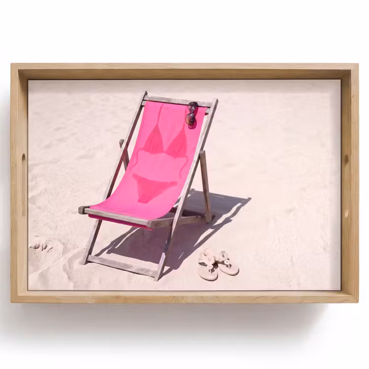 Dienblad - Strand - Ligstoel - Badkleding - Zomer - Roze — 1