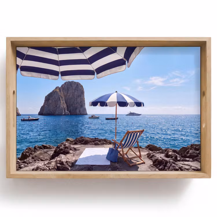 Dienblad - Strand - Ligstoel - Parasol - Zomer - Blauw — 1