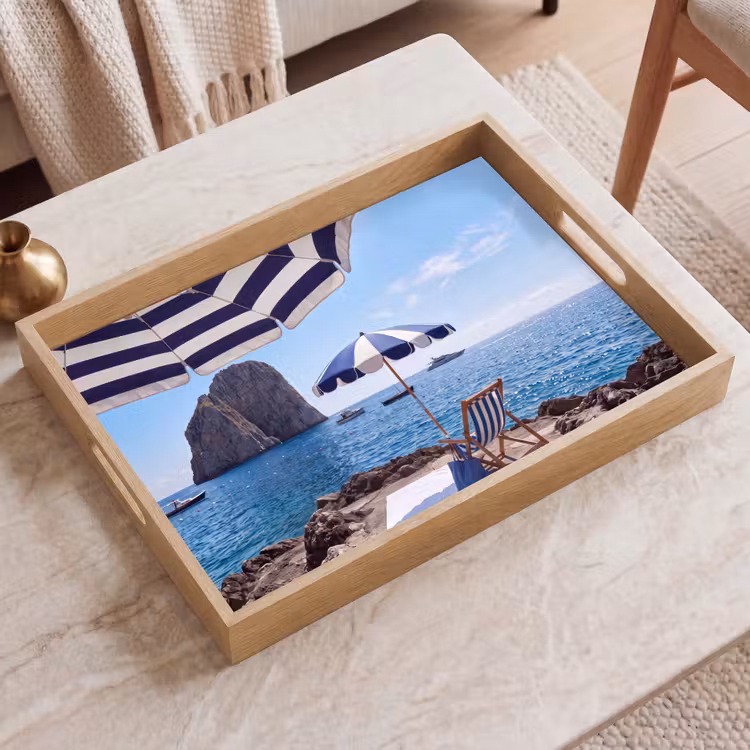 Dienblad - Strand - Ligstoel - Parasol - Zomer - Blauw — 2