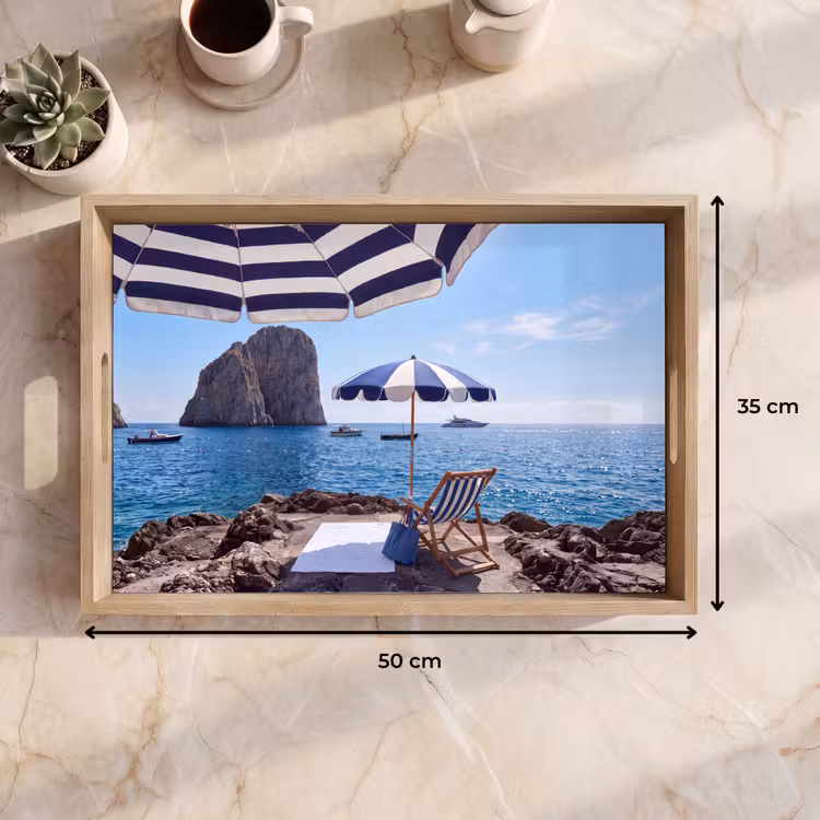Dienblad - Strand - Ligstoel - Parasol - Zomer - Blauw — 9