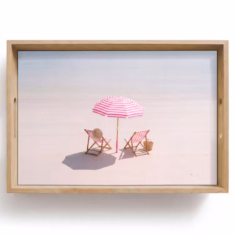 Dienblad - Strand - Parasol - Ligstoel - Zomer - Roze — 1