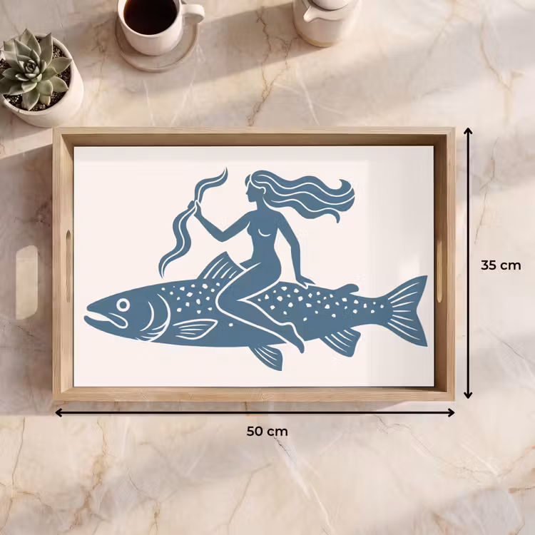 Dienblad - Vrouw - Vis - Fantasie - Abstract - Blauw — 9