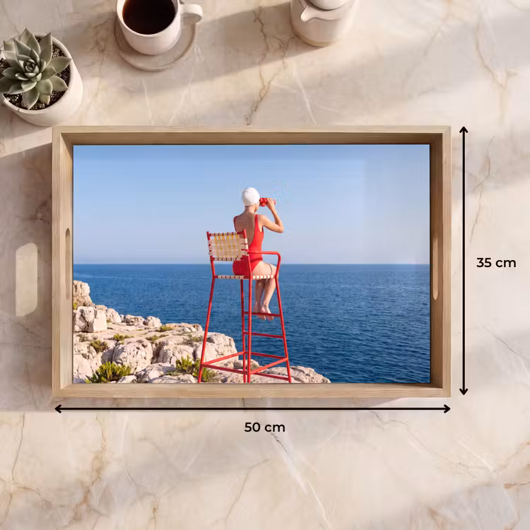 Dienblad - Vrouw - Zee - Kust - Verrekijker - Rood — 9