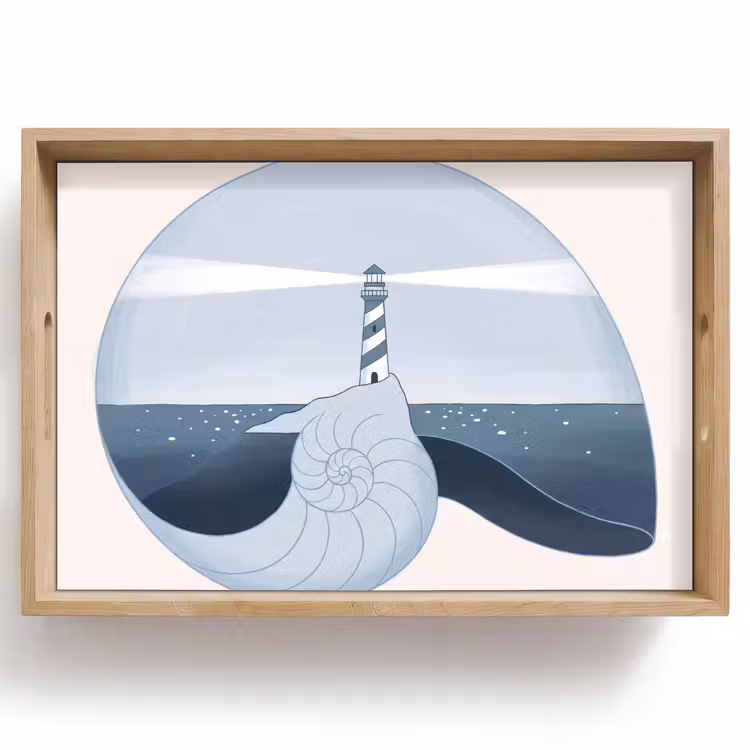 Dienblad - Vuurtoren - Zee - Schelp - Abstract - Blauw — 1
