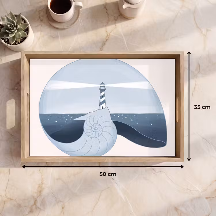Dienblad - Vuurtoren - Zee - Schelp - Abstract - Blauw — 9