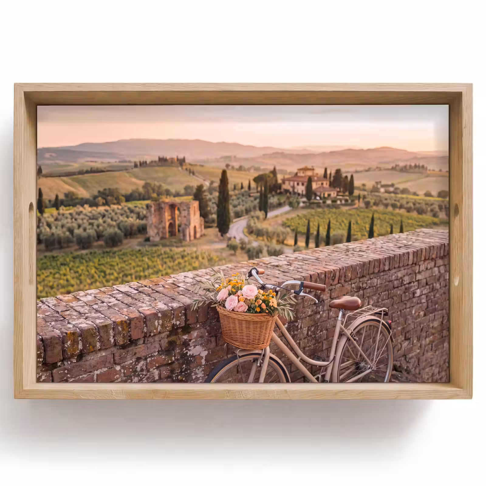 Dienblad - Fiets - Bloemen - Toscane - Landschap - Roze — 1