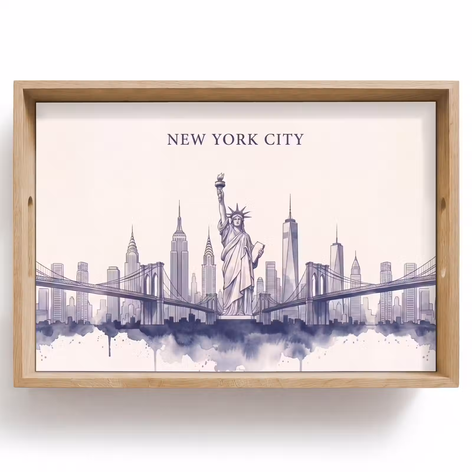 Dienblad - New York - Vrijheidsbeeld - Skyline - Illustratie - Blauw — 1
