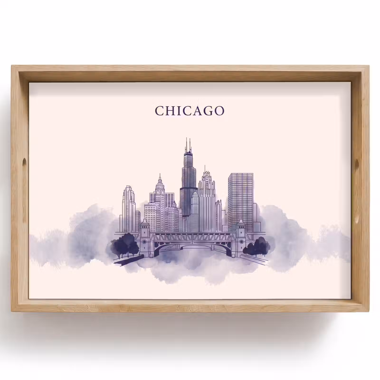 Dienblad - Stad - Skyline - Architectuur - Lijntekening - Blauw — 1