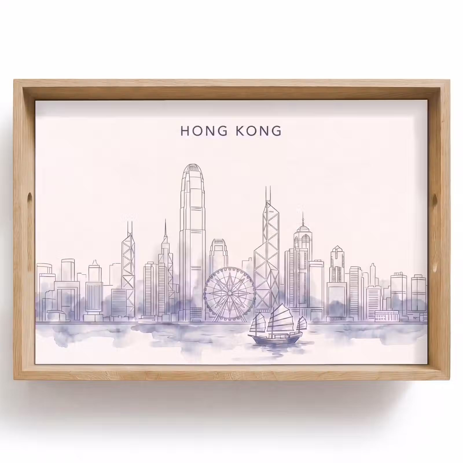 Dienblad - Stad - Skyline - Water - Lijntekening - Blauw — 1
