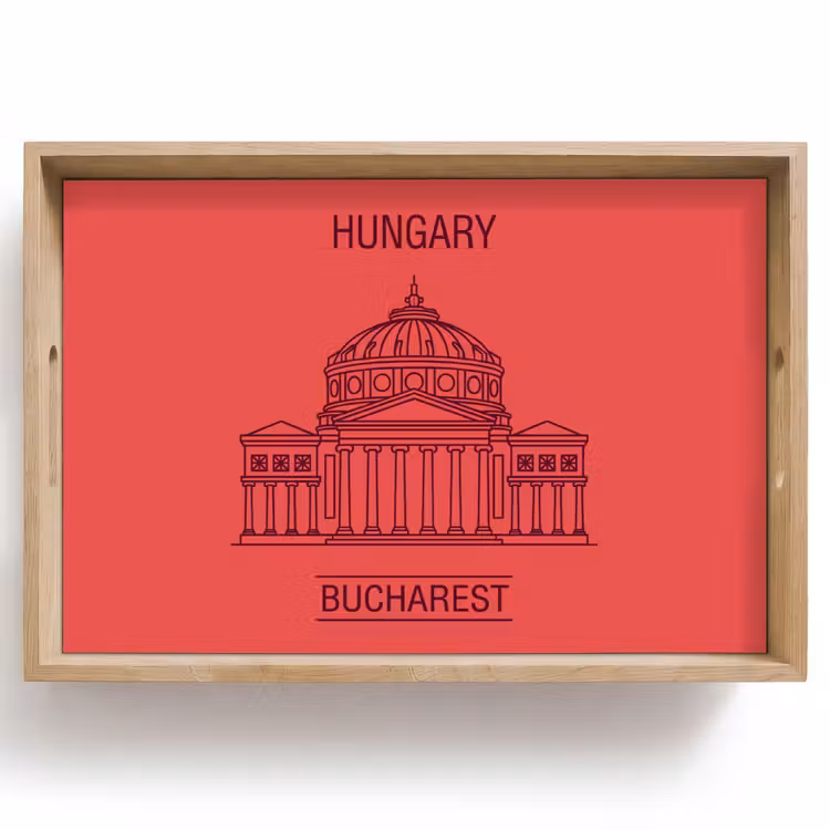 Dienblad - Architectuur - Boekarest - Stedelijk - Lijntekening - Rood — 1