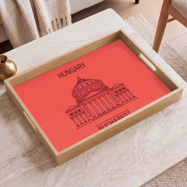 Dienblad - Architectuur - Boekarest - Stedelijk - Lijntekening - Rood — 2