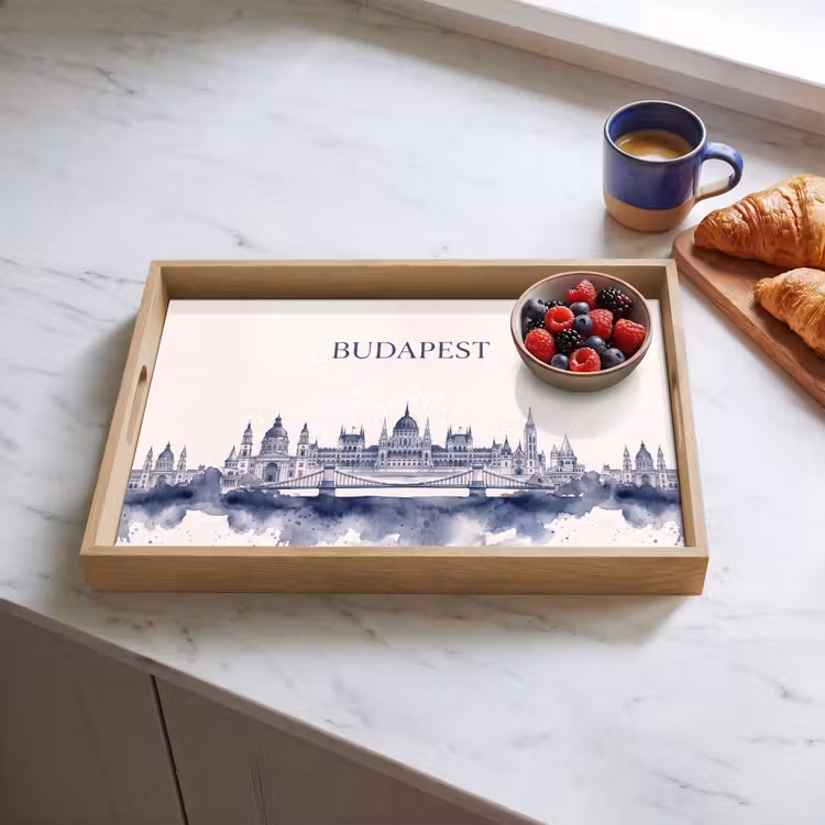 Dienblad - Boedapest - Skyline - Architectuur - Aquarel - Blauw — 4