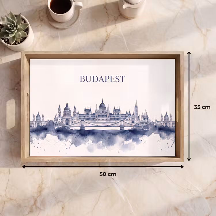 Dienblad - Boedapest - Skyline - Architectuur - Aquarel - Blauw — 9