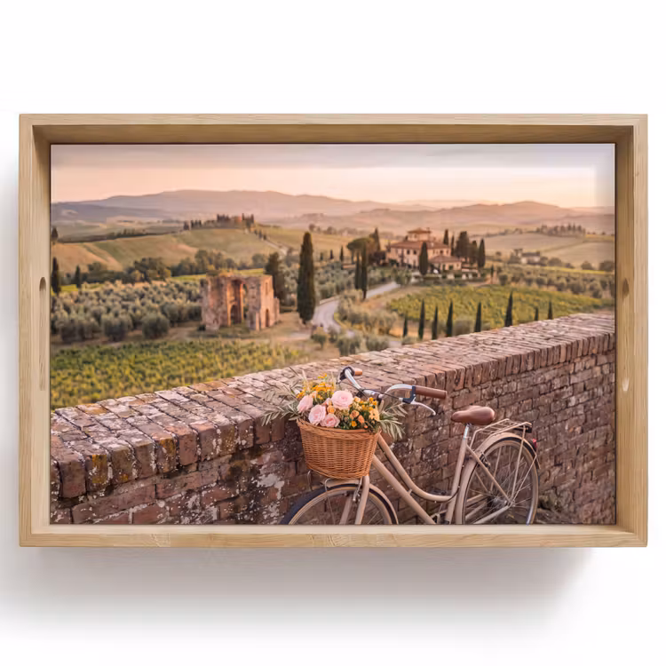 Dienblad - Fiets - Bloemen - Toscane - Landschap - Roze — 1