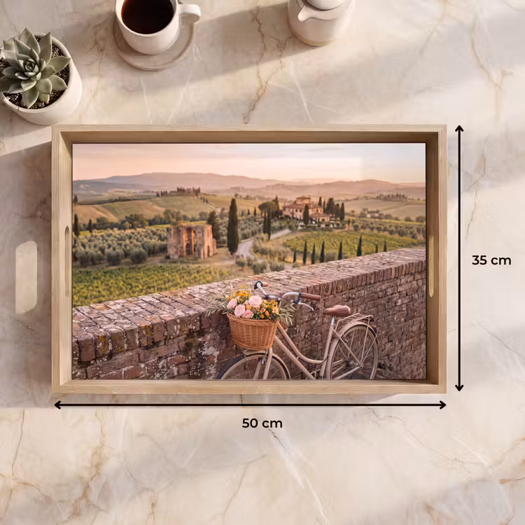 Dienblad - Fiets - Bloemen - Toscane - Landschap - Roze — 9
