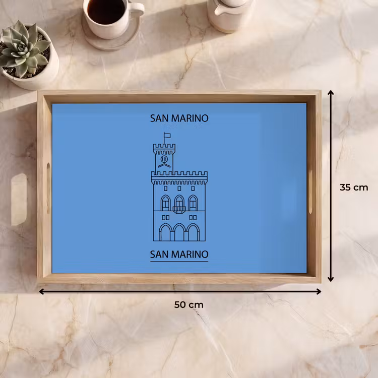 Dienblad - Gebouw - San Marino - Architectuur - Lijntekening - Blauw — 9