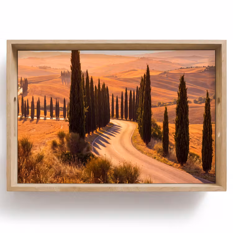 Dienblad - Landschap - Weg - Bomen - Natuur - Goud — 1