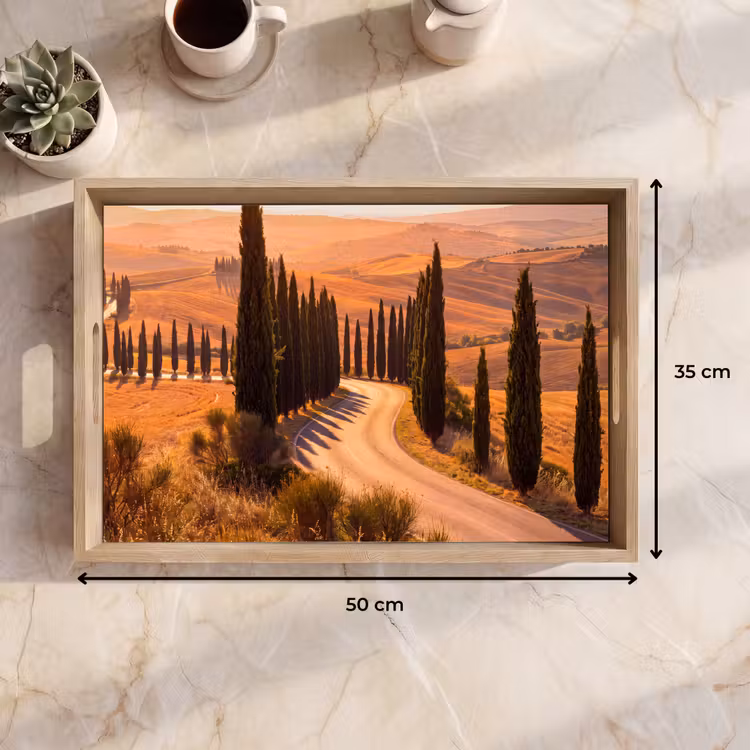 Dienblad - Landschap - Weg - Bomen - Natuur - Goud — 9