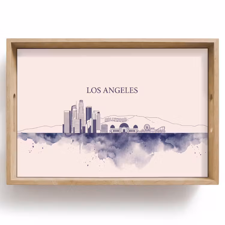 Dienblad - Los Angeles - Skyline - Architectuur - Aquarel - Blauw — 1