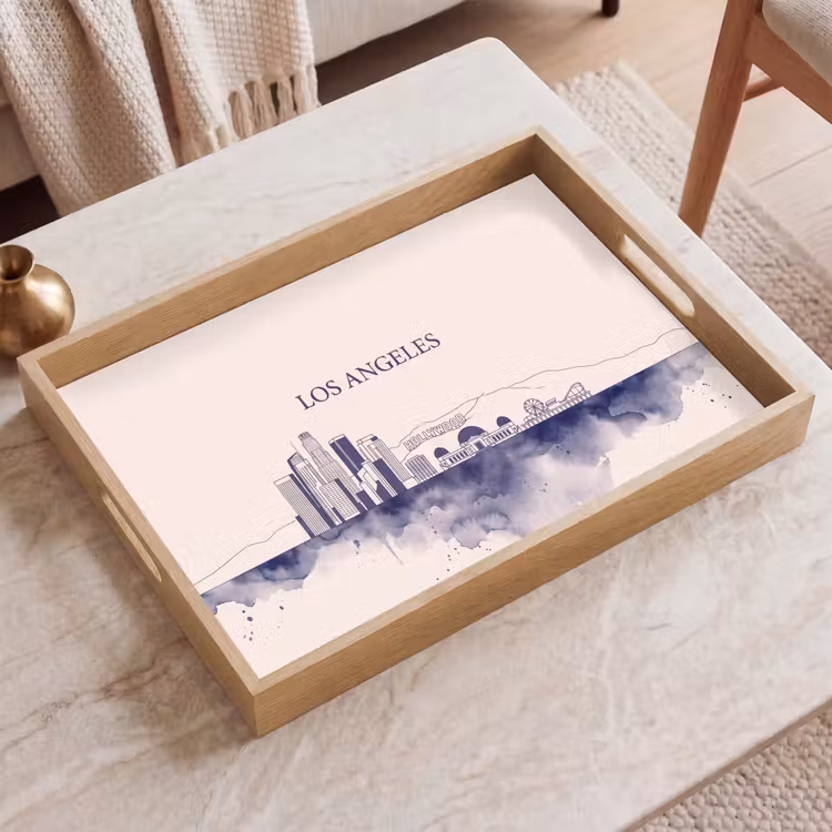 Dienblad - Los Angeles - Skyline - Architectuur - Aquarel - Blauw — 2