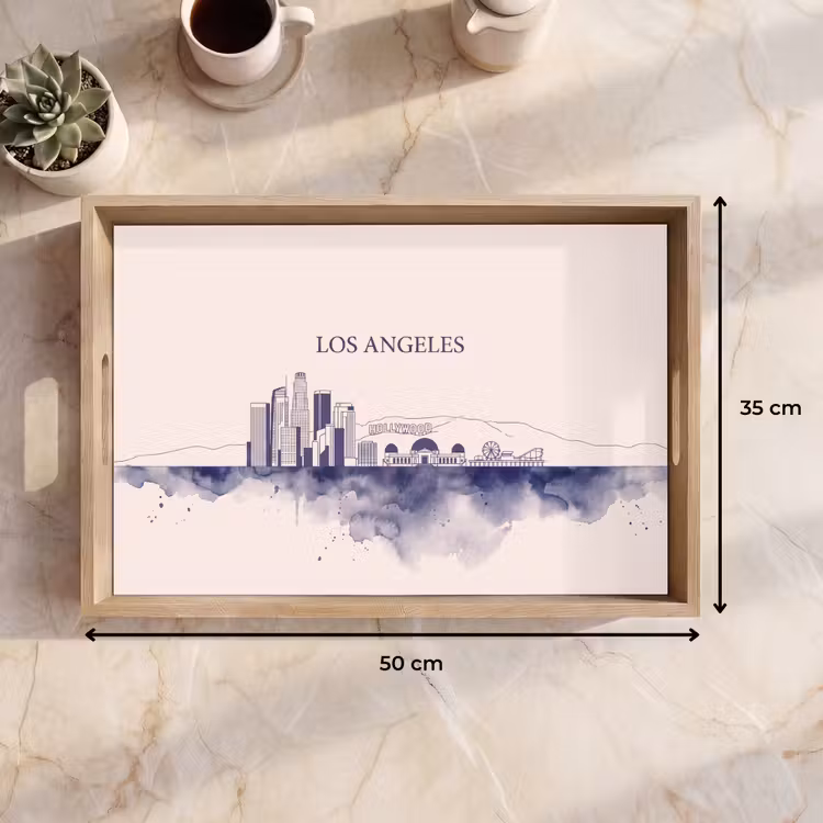 Dienblad - Los Angeles - Skyline - Architectuur - Aquarel - Blauw — 9