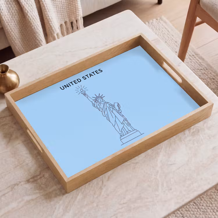 Dienblad - Monument - Vrijheidsbeeld - New York - Minimalistisch - Blauw — 2