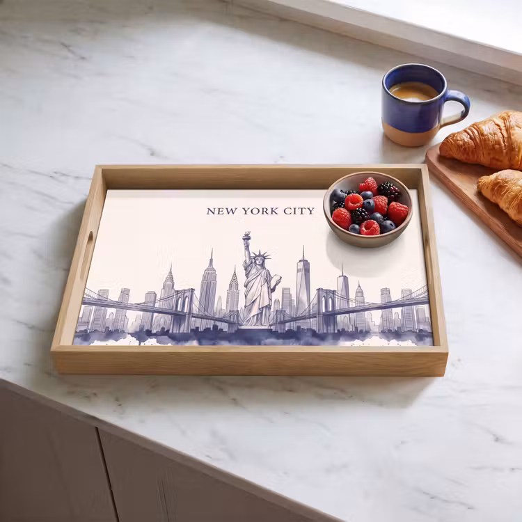 Dienblad - New York - Vrijheidsbeeld - Skyline - Illustratie - Blauw — 4