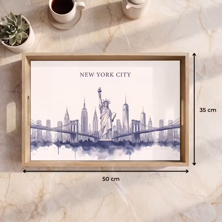 Dienblad - New York - Vrijheidsbeeld - Skyline - Illustratie - Blauw — 9