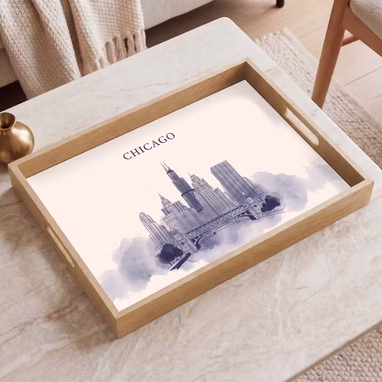 Dienblad - Stad - Skyline - Architectuur - Lijntekening - Blauw — 2