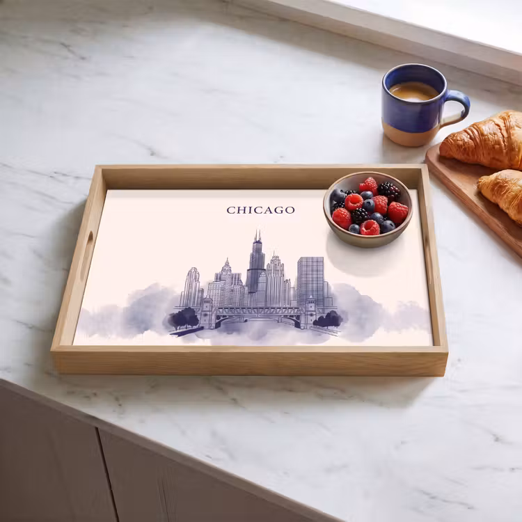 Dienblad - Stad - Skyline - Architectuur - Lijntekening - Blauw — 4