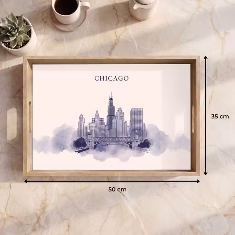 Dienblad - Stad - Skyline - Architectuur - Lijntekening - Blauw — 9