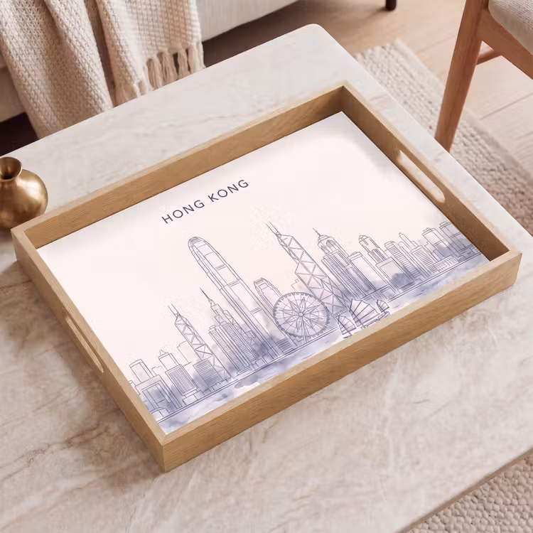 Dienblad - Stad - Skyline - Water - Lijntekening - Blauw — 2